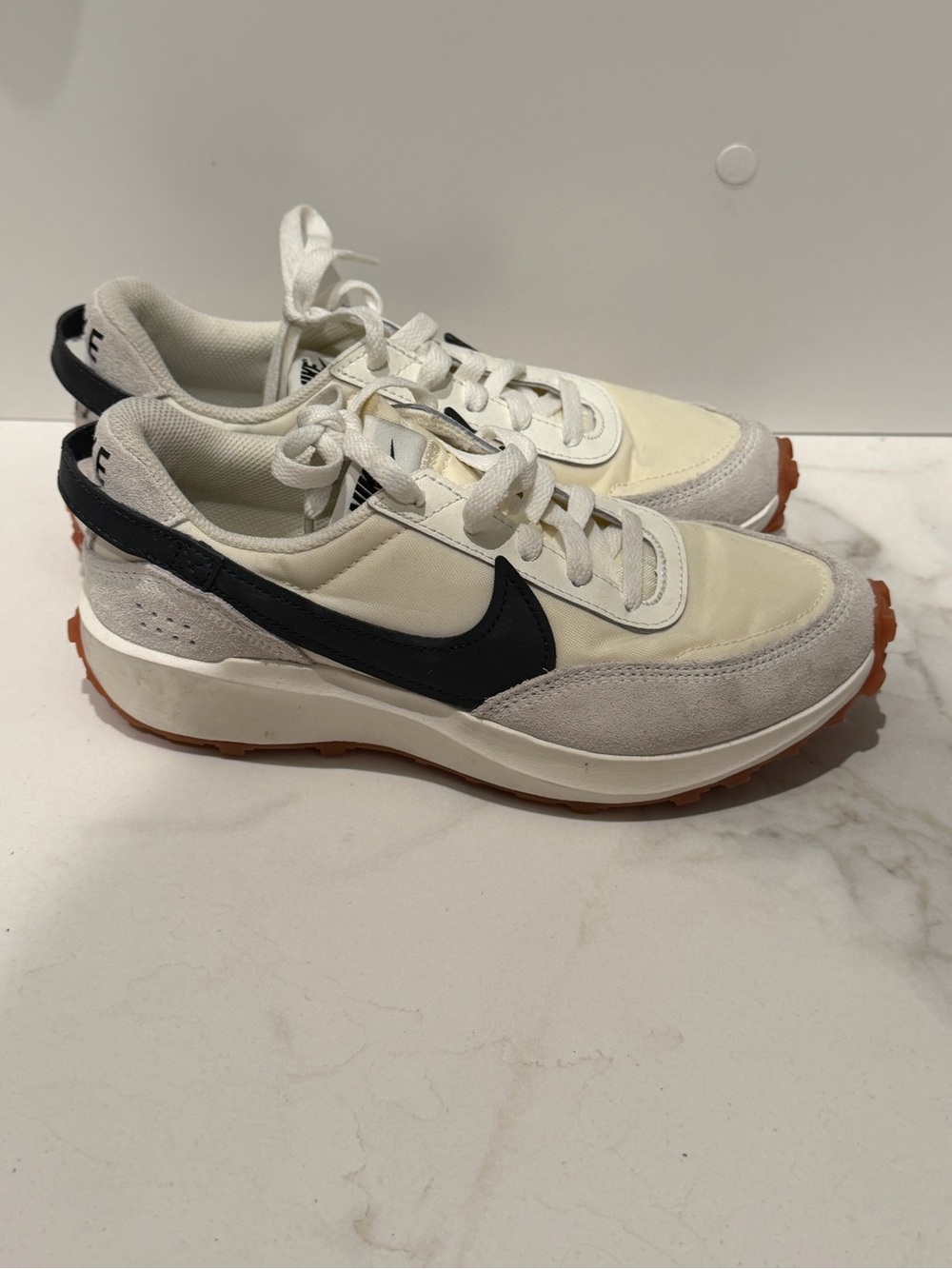 Nike Women's Cream Black Suede-Trim Sneakers